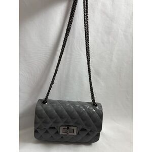 Mini Vinyl Quilted Mini Bag Purse Charcoal Grey Chain Classy Formal Evening Bag